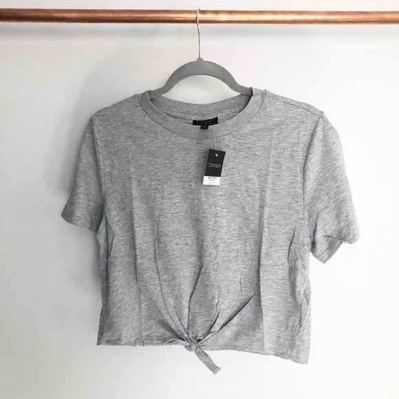 Topshop Tops - NWT Topshop Grey Cropped Tie Front Tee Shirt